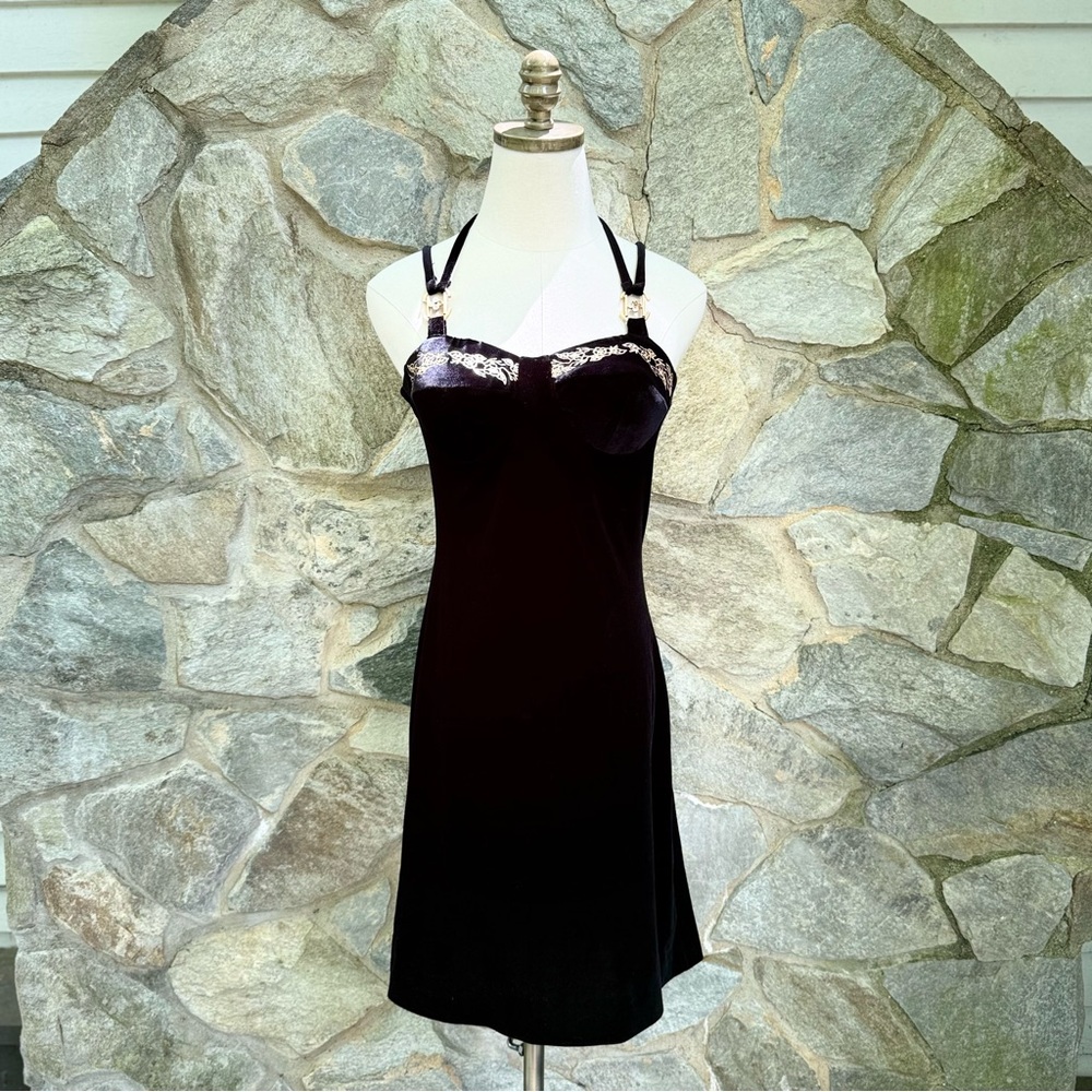Muzaffer Collection Vintage Black Velvet Dress size XS 2
